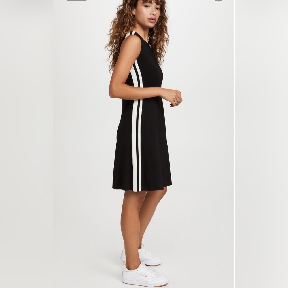 NWT Norma Kamali Side Stripe Sleeveless Swing Dress Black/White sz XS